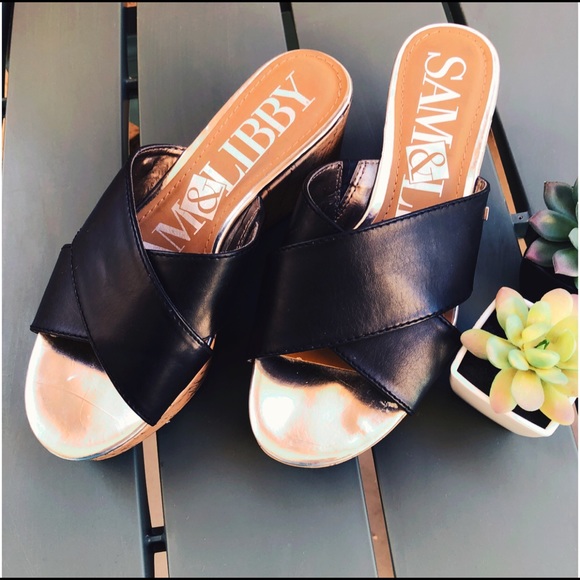 Sam & Libby Shoes - Sam & Libby Black Cork Strapy Wedges